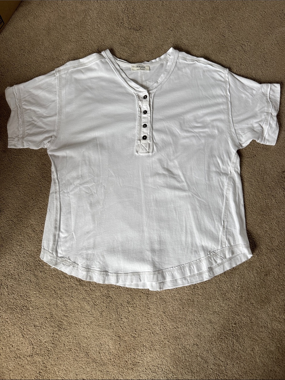 Womens White Henley Short Sleeve Top